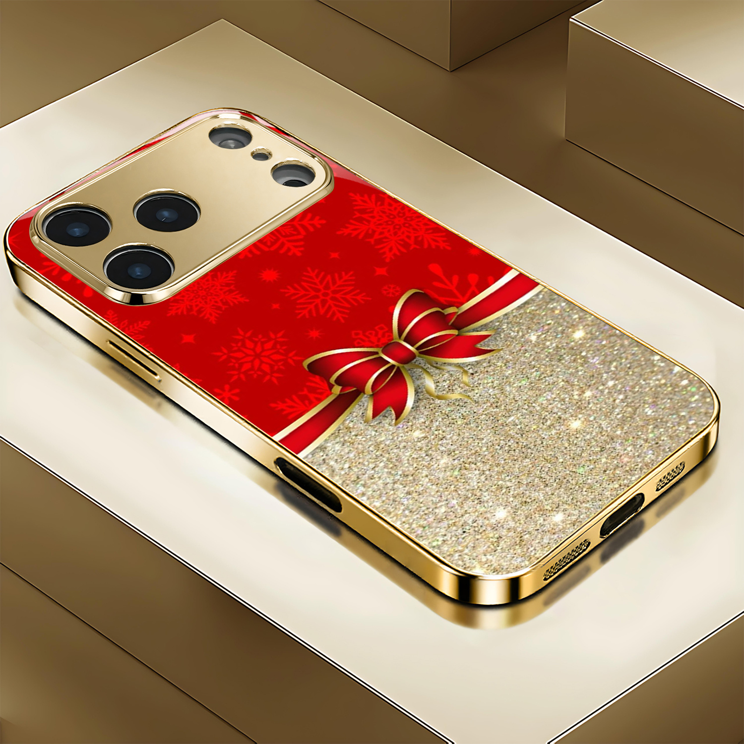 TEMU Phone Case: High-end Christmas Pattern Electroplated Gold New Phone Case, Suitable For Iphone 17/17 Pro/17 Air/17 Pro Max/16/16 Pro/16 Plus/16