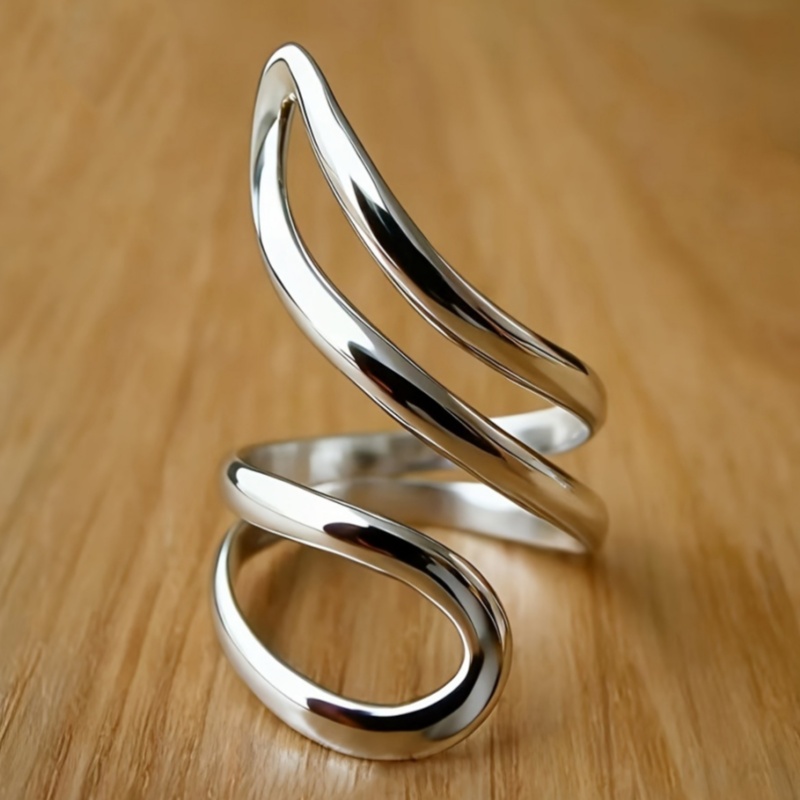 Unisex Spiral Twisted Lines Adjustable Ring, Creative Geometry Design