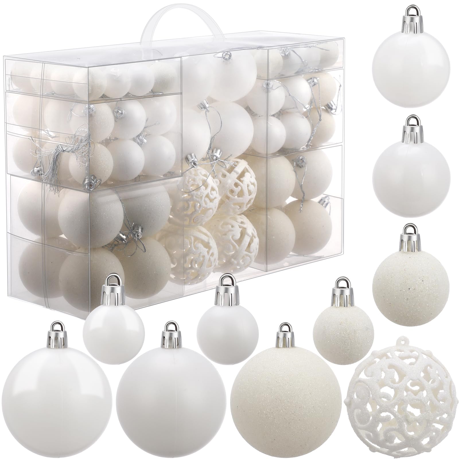 TEMU 100 Pezzi Set di Decorazioni Natalizie Bianche, Palline di Plastica Infrangibili Assortite, Decorazioni per Albero di Natale, Addobbi per Albero