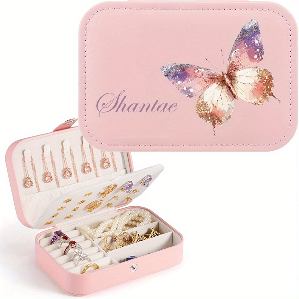 Customized Name PU Leather Butterfly Jewelry Box
