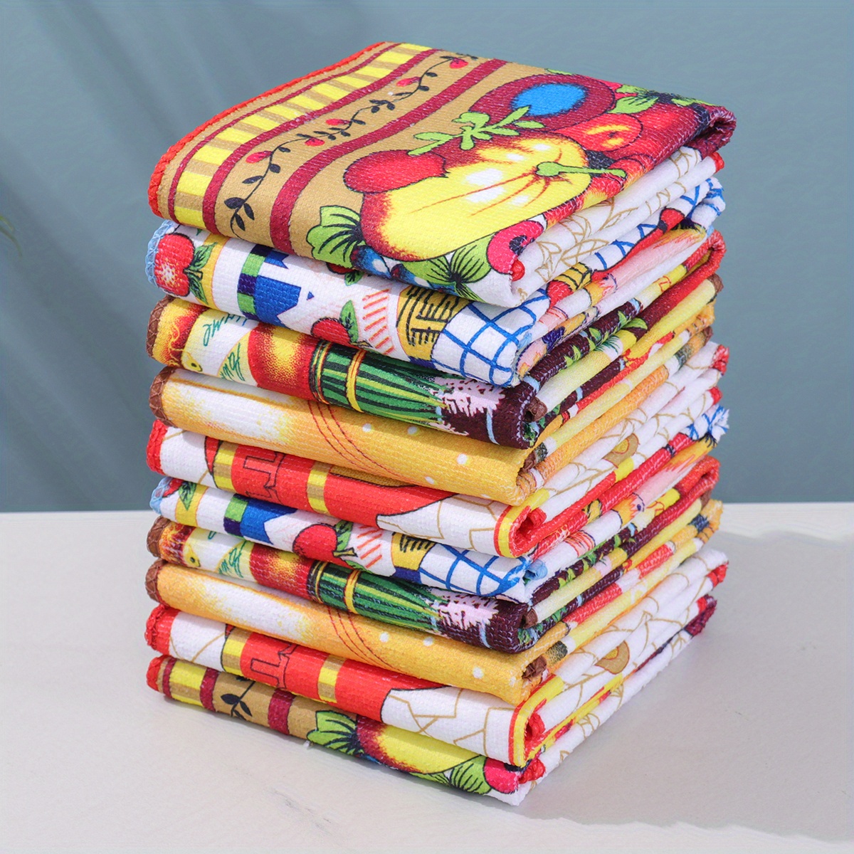 TEMU 5/10pcs Reusable Dish Towels, Dish Cloths, Kitchen Towels, Decorative Cleaning Cloths, Farmhouse Household Rags, Kitchen Decoration, Tea Towels