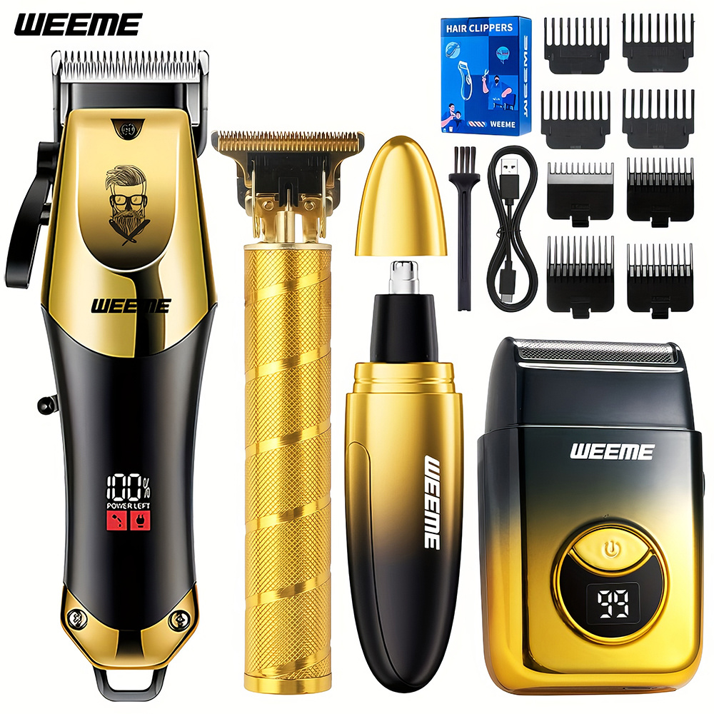 TEMU Men's Hair Cutting Kit - Professional Wireless Electric Set Including Hair Clipper, Electric Shaver, Nose Trimmer, And Combs For Length Control