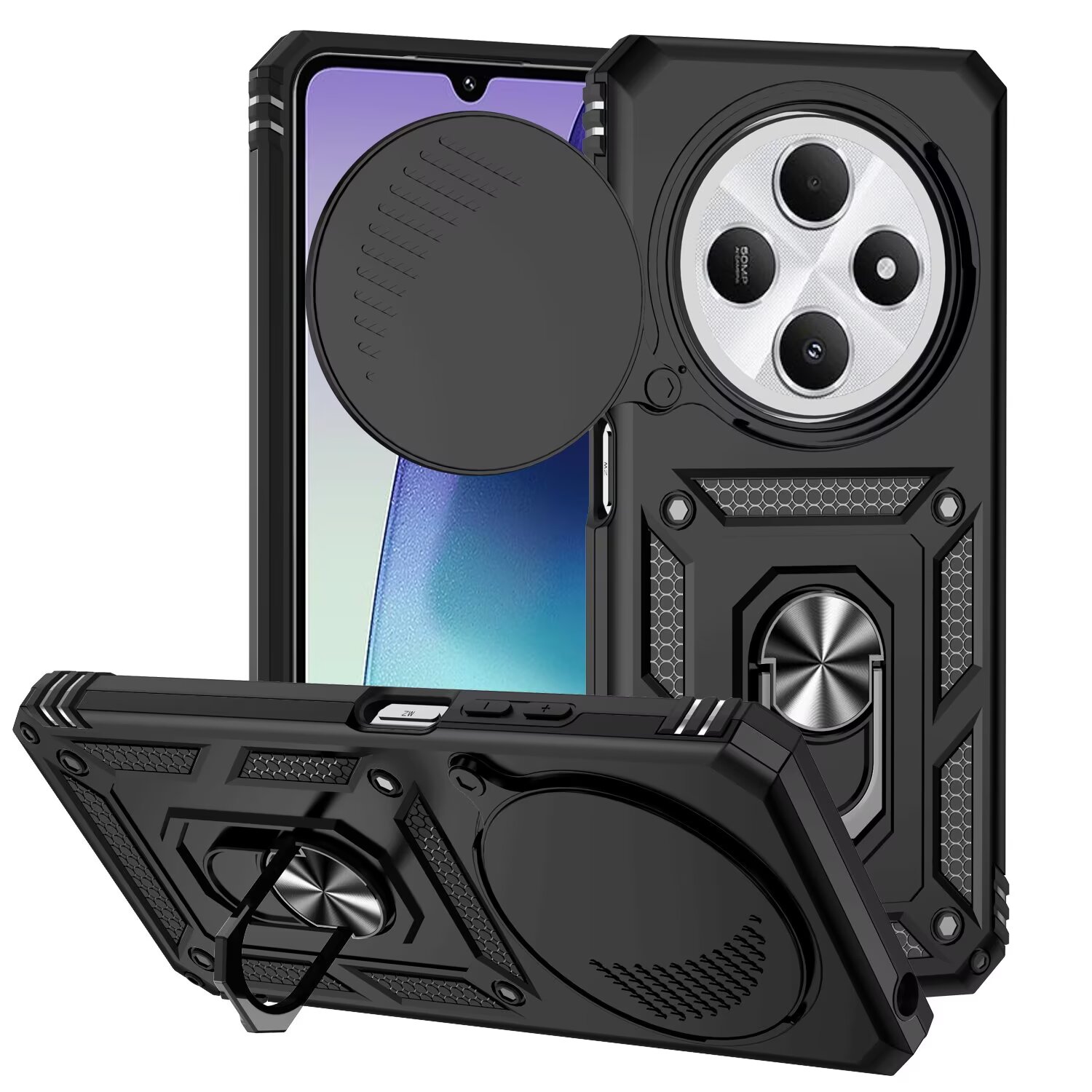 Phone Case: For Redmi 14c Case Slide Cover And Kickstand Heavy Duty Cover