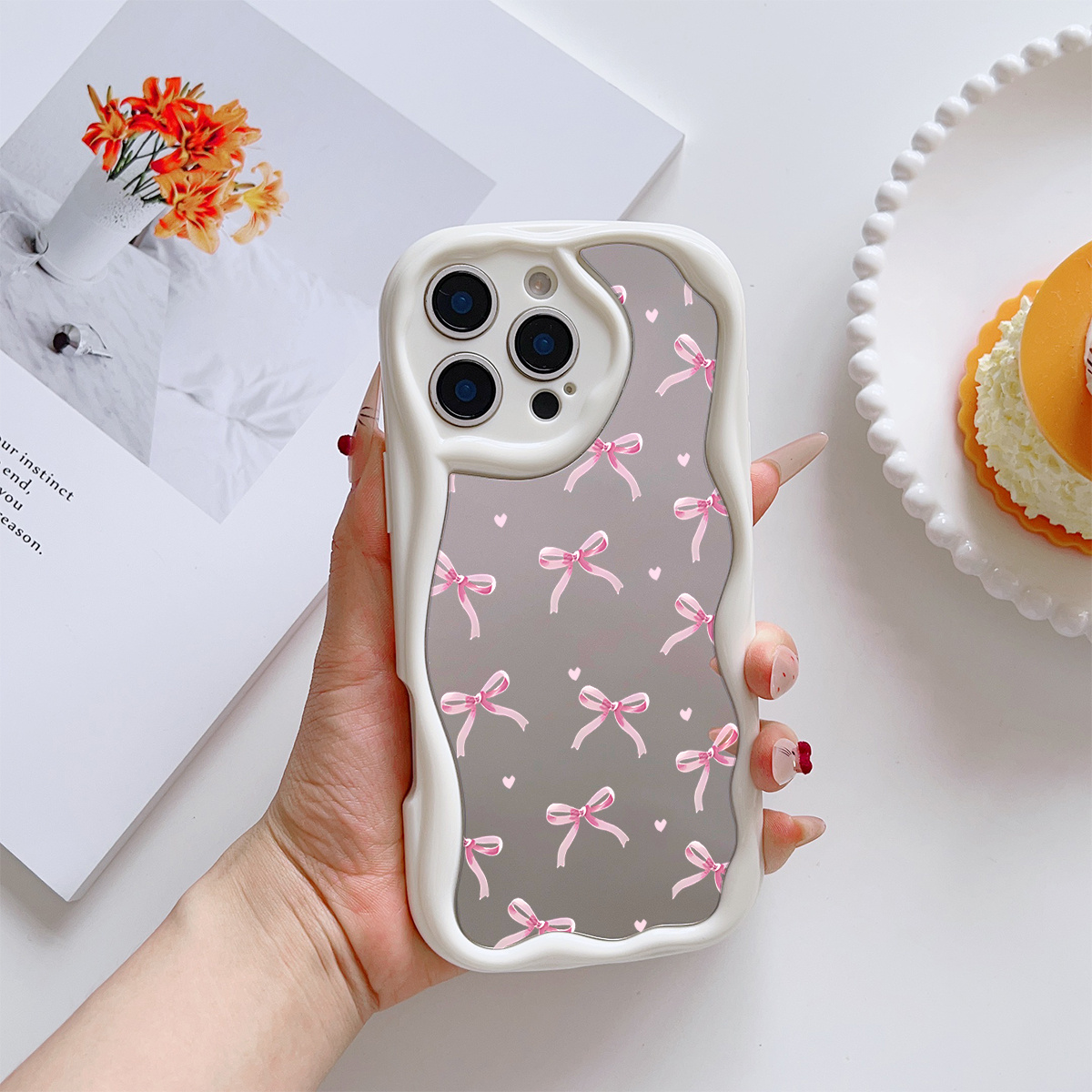 TEMU Phone Case - Painting Curved Wavy Cream Texture Mirror Phone Case 400, 400 Lite, 400 Pro, 400 Smart, 300 Pro, 200 Lite, 90 Lite, 90 Smart, Play