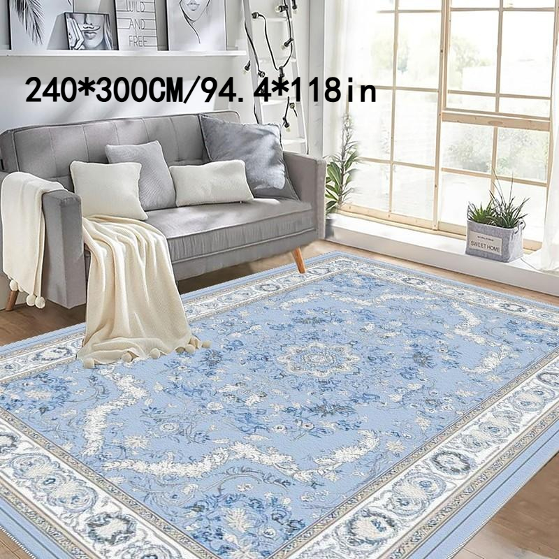 TEMU Extra-large Velvet Area Rug, 850g/m², Light Blue And White Patterned Rug, Lightweight And Soft, Machine Washable, Easy To Care For, Suitable For