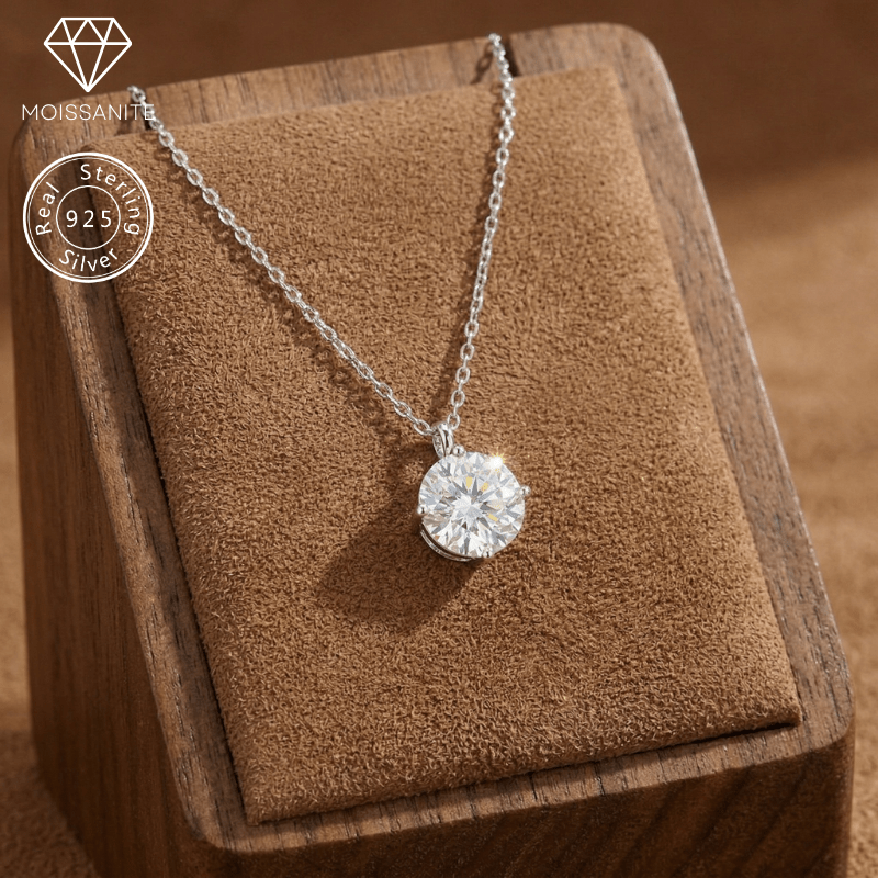 Women's Classic Round Moissanite Necklace, S925 Silver