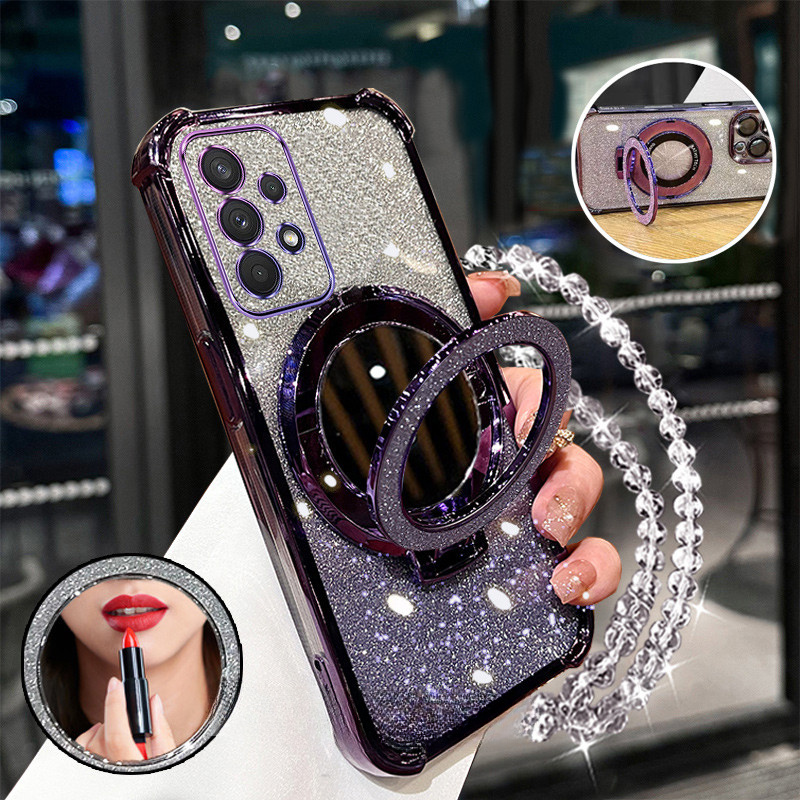 TEMU Coque de téléphone - pour Samsung A53 5G Coque de téléphone Airbag Paillettes Support de de Cosmétique Nouveau bracelet de cristal transparent