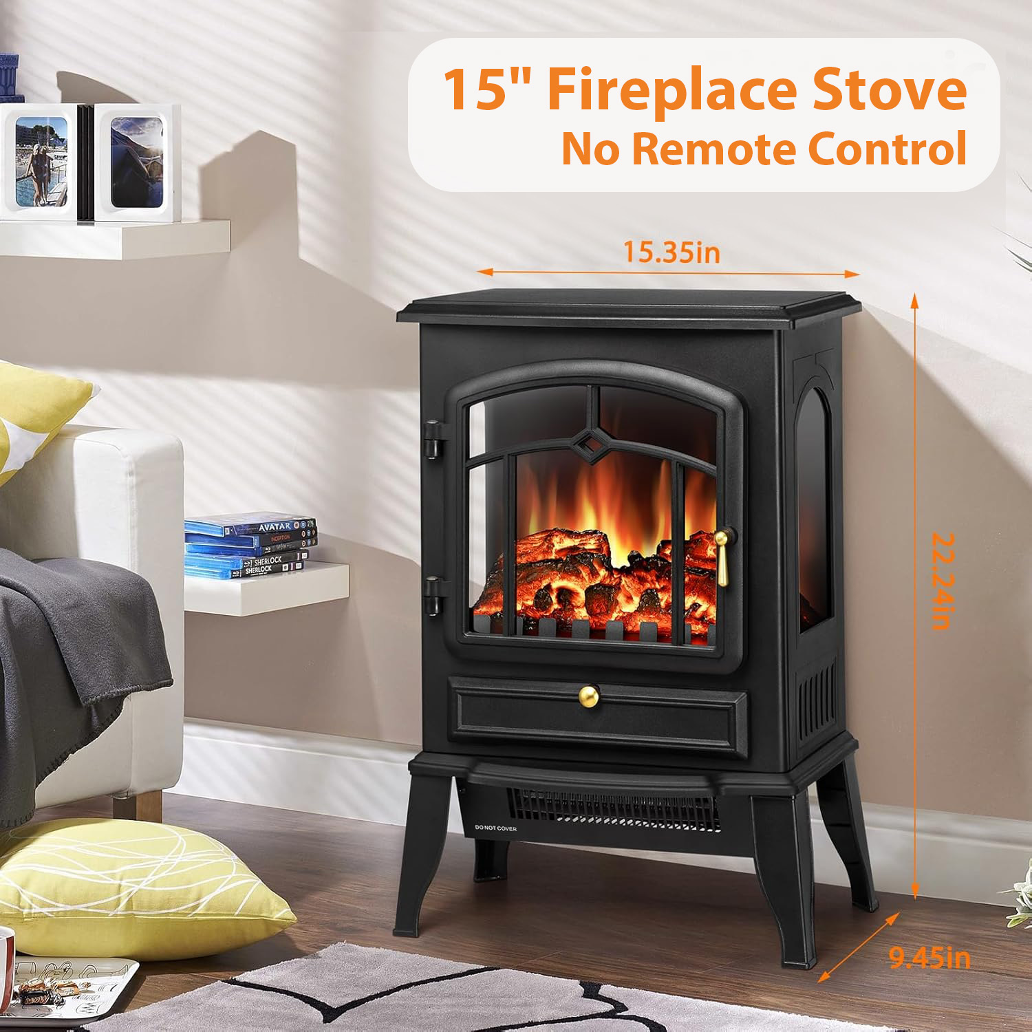 TEMU 22" 3d Infrared Classic 1500w Electric Fireplace Stove, Freestanding Fireplace Heater, Thermostat, Overheating Protection, For Indoor Use.