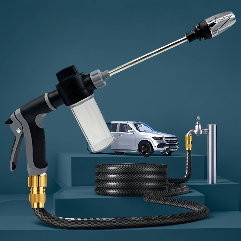 1pc portable high pressure car wash water gun quick connect adapters for 3 4 inch and 1 2 inch multifunctional garden hose nozzle adjustable thickened rod spray suitable for car cleaning and pet washing
