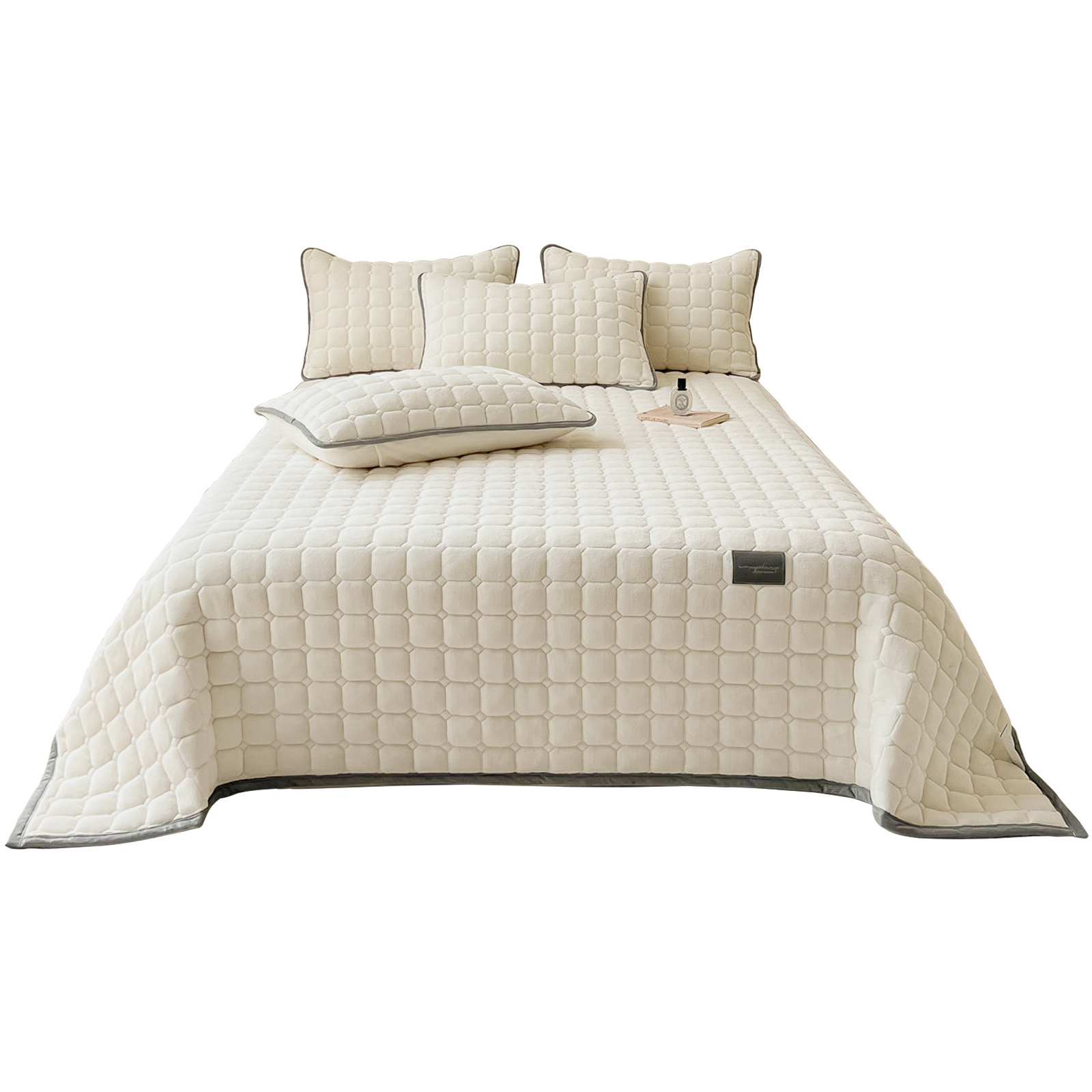 Image of Simple Blanket Set For Bed (3pcs), Bedspread Set With Pillow Shams, Elegant Bedding For Bedroom, Soft Textured Surface, Grey Home Decor, Suitable For All