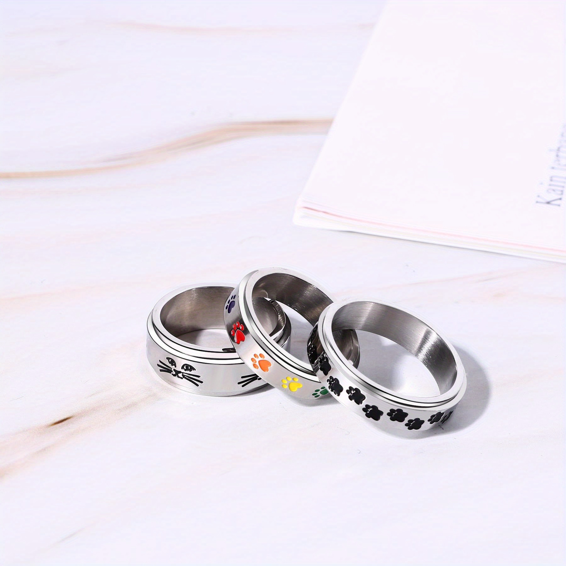  3pcs stainless steel spinner ring dog   paw print ring for women men anxiety relief ring   paw ring pet heart gift for   Product details 0