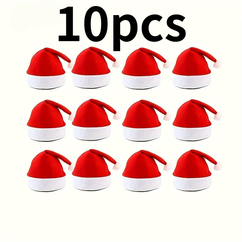 TEMU 10pcs Pack Felt Santa Hats Suitable For Adults & - Disposable Unisex Christmas Caps With Santa Claus, For Party Supplies, New Year's, Graduation
