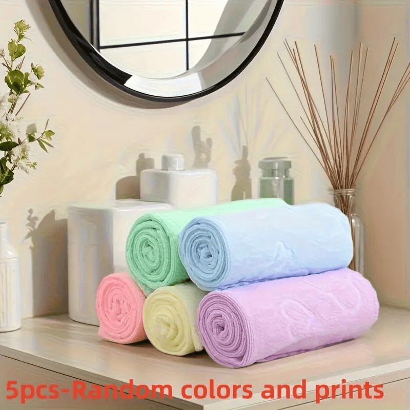 TEMU 5pcs Set Face Flannel, Random Color, 71.12cm X 30.48cm Cartoon Bear Floral Embossed Thin Hand Towel, Soft And Quick-drying Hand Towel, Premium