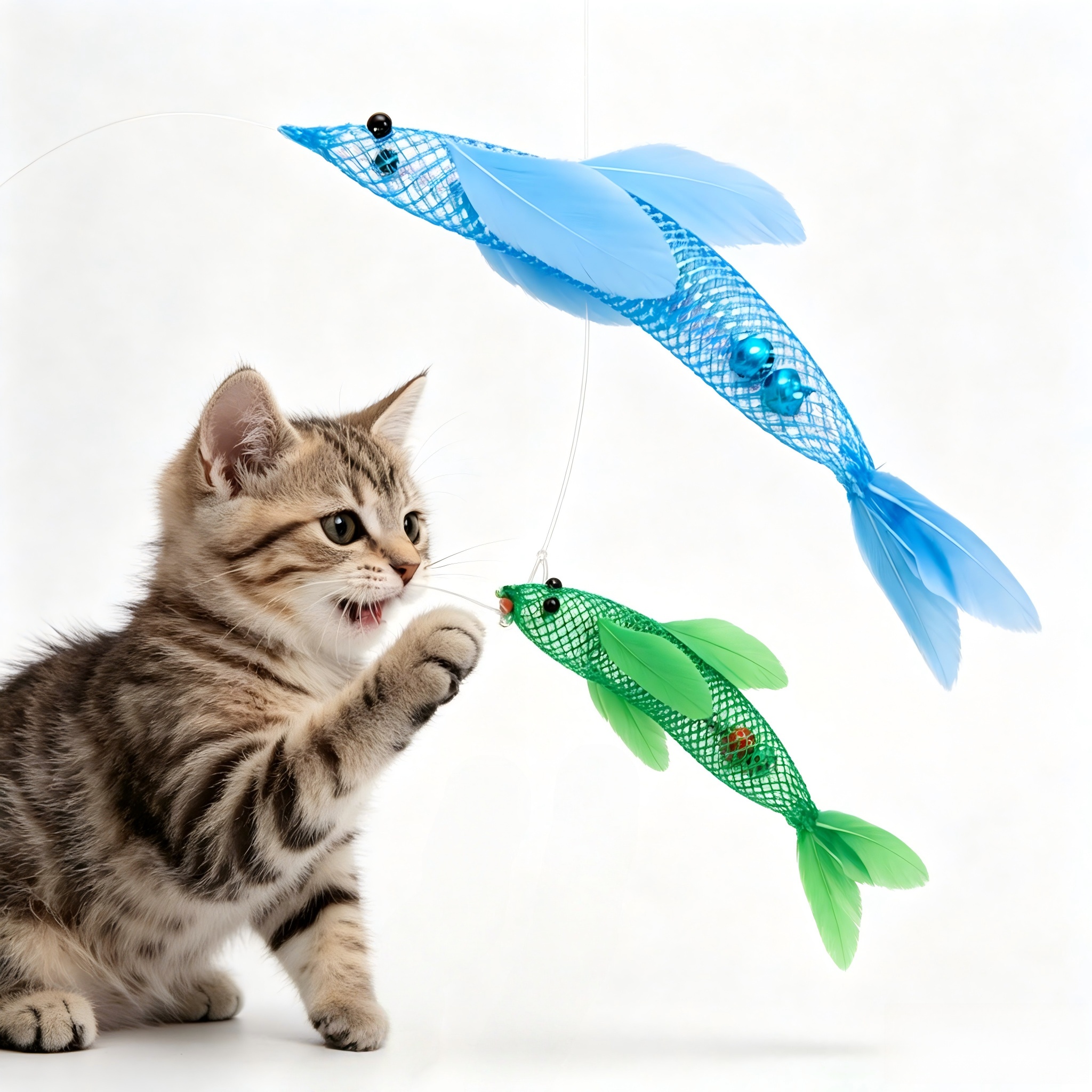 Fish-Shaped Cat Wand Replacement Heads with Mesh Tube