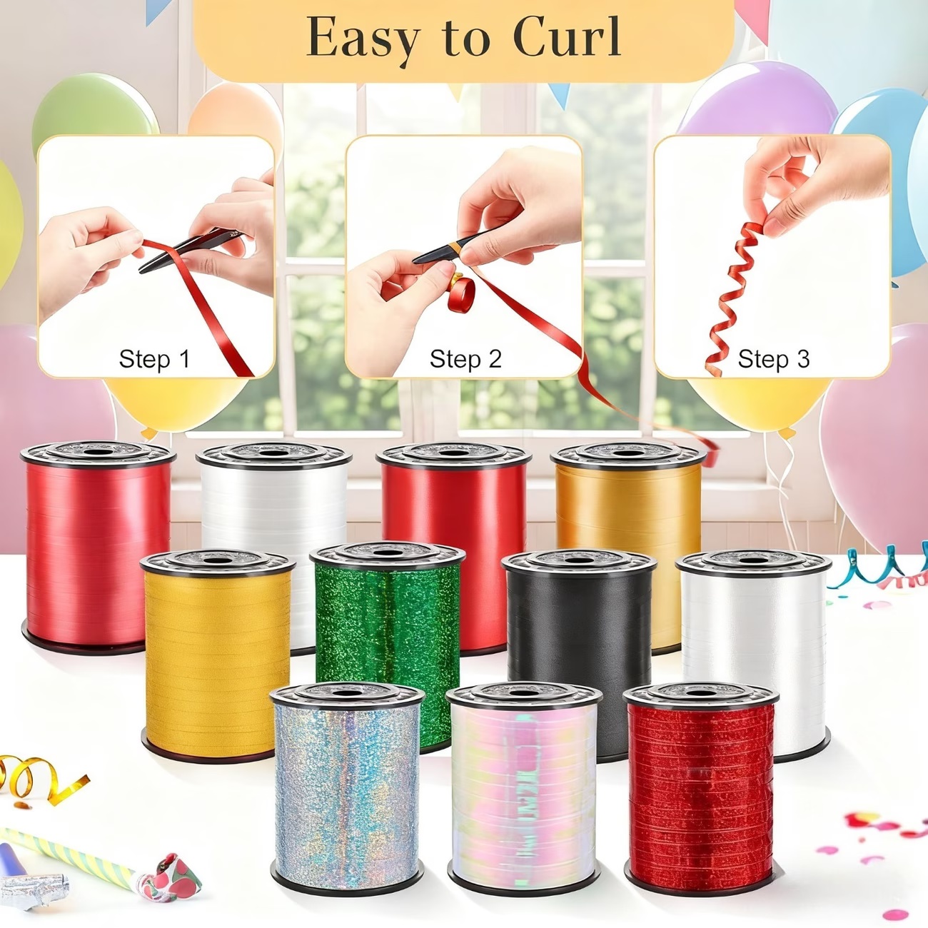 Image of 750 Feet Waterproof Super Large Roll High-quality White Curly Ribbon Balloon Tie Christmas Curly Ribbon For Gift Packaging, Balloon String For Balloon Curly Ribbon, Flower Shop Flower Party Decoration