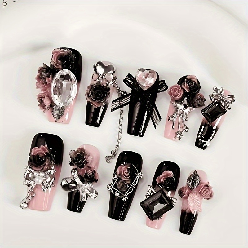 TEMU 10-pack Handmade Wearable Nails High-grade Black Heavy Fairy Special Edition High-grade Nail Art