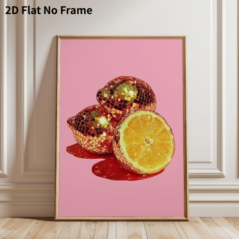 TEMU 2D Flat, 2D Flat, . 2D Flat Disco Zitrone Wandkunst Pink Poster Glänzender Frucht Pop Art Druck Ungerahmtes Leinwand für Raumdekoration