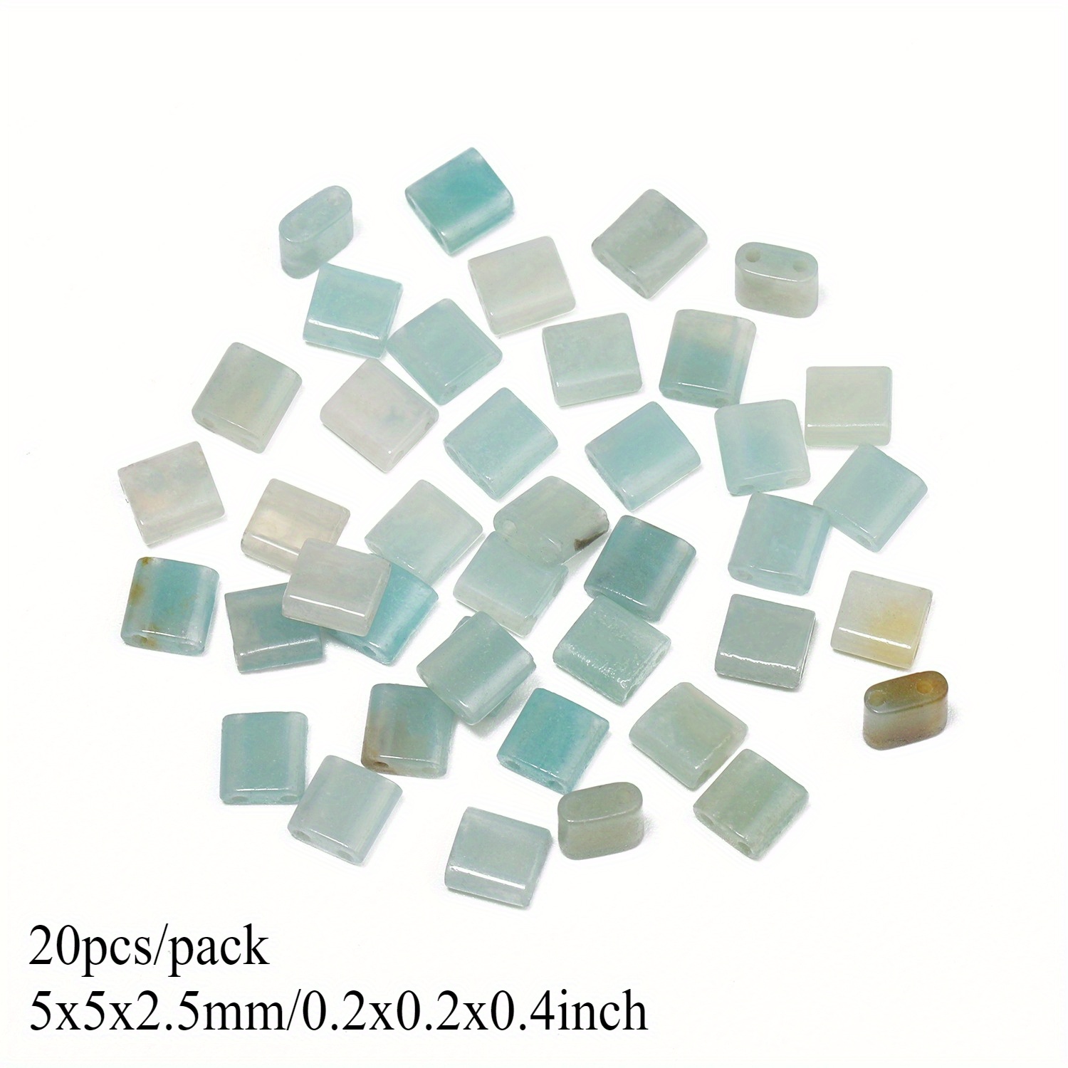 TEMU Perles plates 2D en d'amazonite naturelle de différentes tailles, parfaites pour créer vos propres bijoux. Ces perles plates carrées avec deux