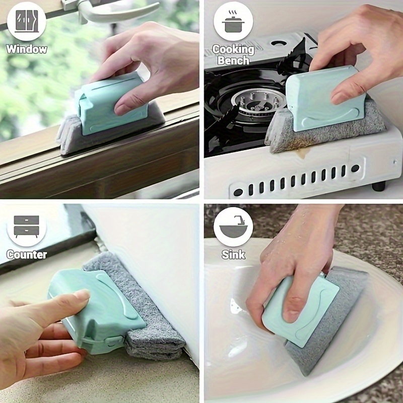 Set de curățare multifuncțional pentru ferestre, 9 piese - Include 1 mâner din plastic și 8 bureți reutilizabili, potrivit pentru living, dormitor, baie și bucătărie | Instrumente esențiale de curățare pentru casă | Perii de curățare reutilizabile | Set mâner din plastic