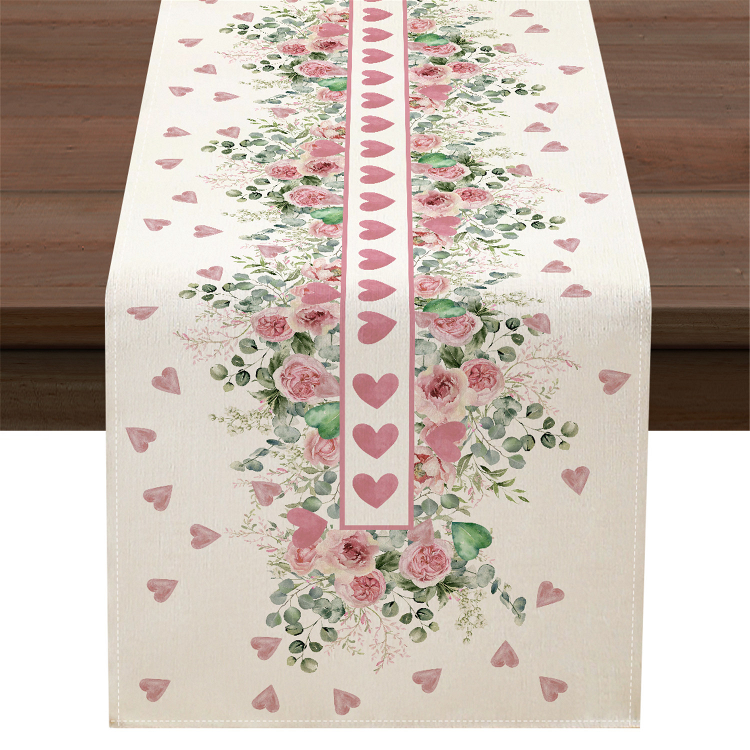 

1pc Valentine's Day Rectangular Table Runner - Polyester Woven With Eucalyptus Leaves, & Design For Home & Party Dining Decor