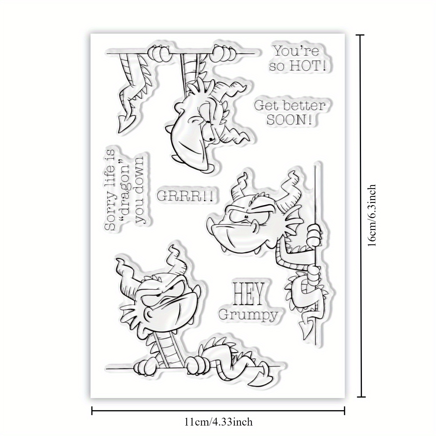 

1 Set Dragons Clear Stamps And Cutting Dies, 3 Unique Dragons & 5 Phrases, Silicone Diy Craft Stamping Kit For Card Making