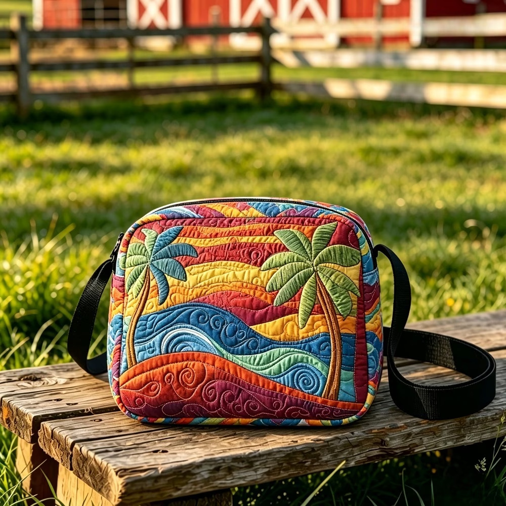 Image of 1pc Quilted Tree Crossbody Bag, Multi-pocket Lightweight Casual Travel Purse, Graduation Birthday Gift For Summer Beach Vacation Daily