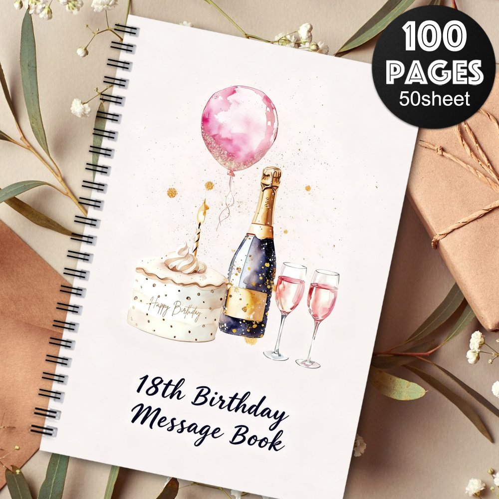 TEMU 1pc Carnet Spiral Invité Esthétique pour Fête d'Anniversaire, Design pour des 18 Ans – Thème Ballons Roses & Champagne