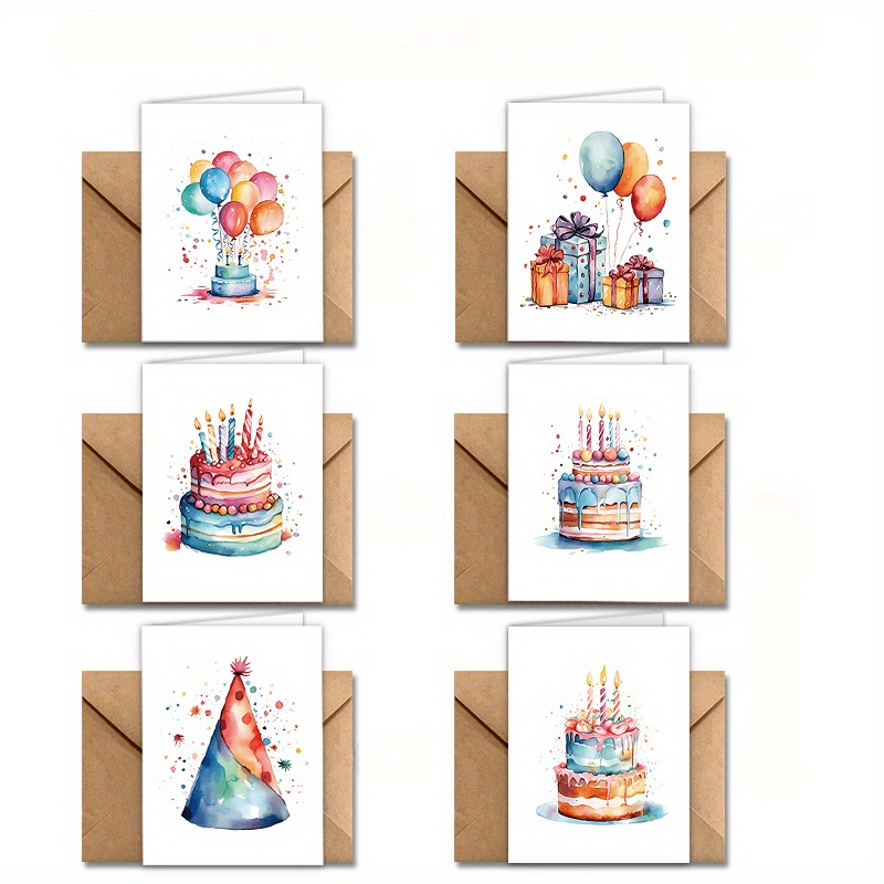 Image of A Set Of 12 Colorful Birthday Cake Greeting Cards With Envelopes - For Birthdays, Thank You Notes, And Special Occasions