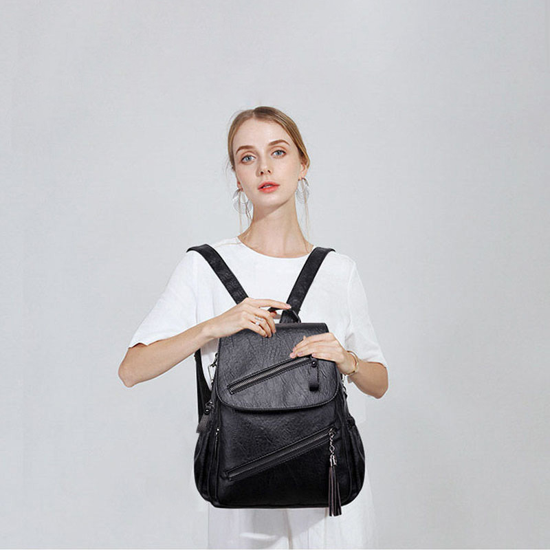 Mochila organizadora multifuncional de gran capacidad, bolso de hombro para mujer, carcasa suave de PU, diseño retro minimalista, bolso pequeño para uso diario