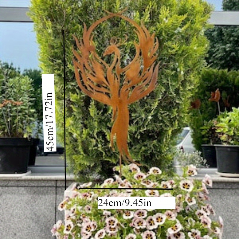 E-shop 【2D Flat】 [2D Flat] Einzigartiger Phönix Metall Gartenständer - Flügel-Skulptur, Robuste Outdoor-Kunst, Geeignet für Terrassen, Rasenflächen,