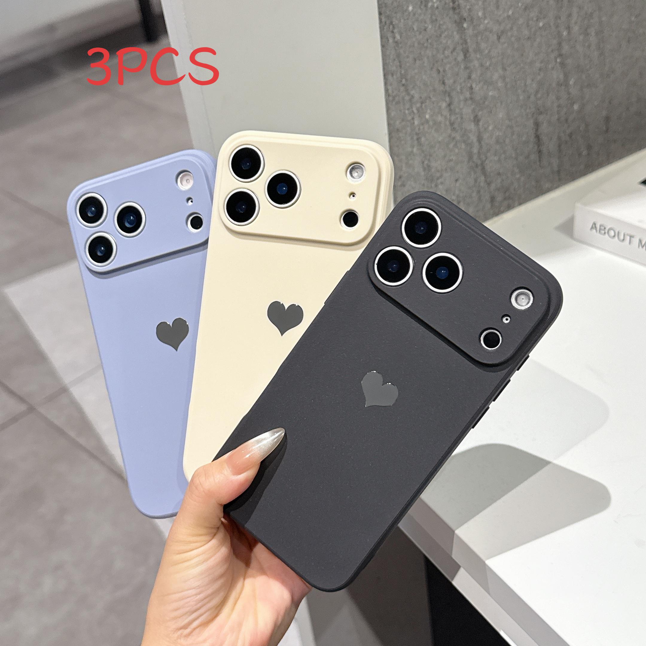 TEMU Phone Case: 3-pack Straight Edge Frosted Silvery Heart Solid -proof Protective Phone Case, Creative Phone Cover. Suitable For Iphone 18 Pro