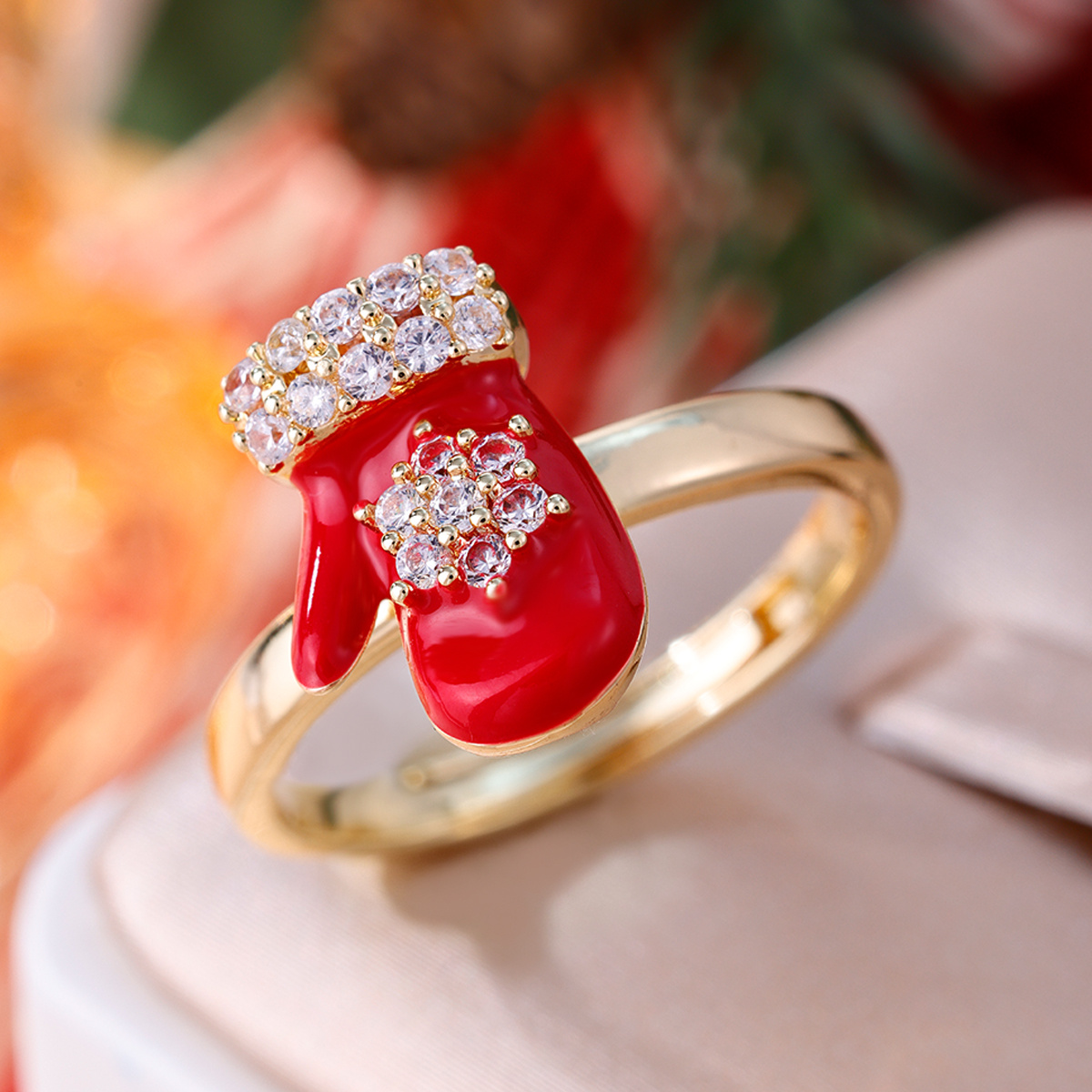 Snowflake Synthetic Zirconia Christmas Glove Open Ring