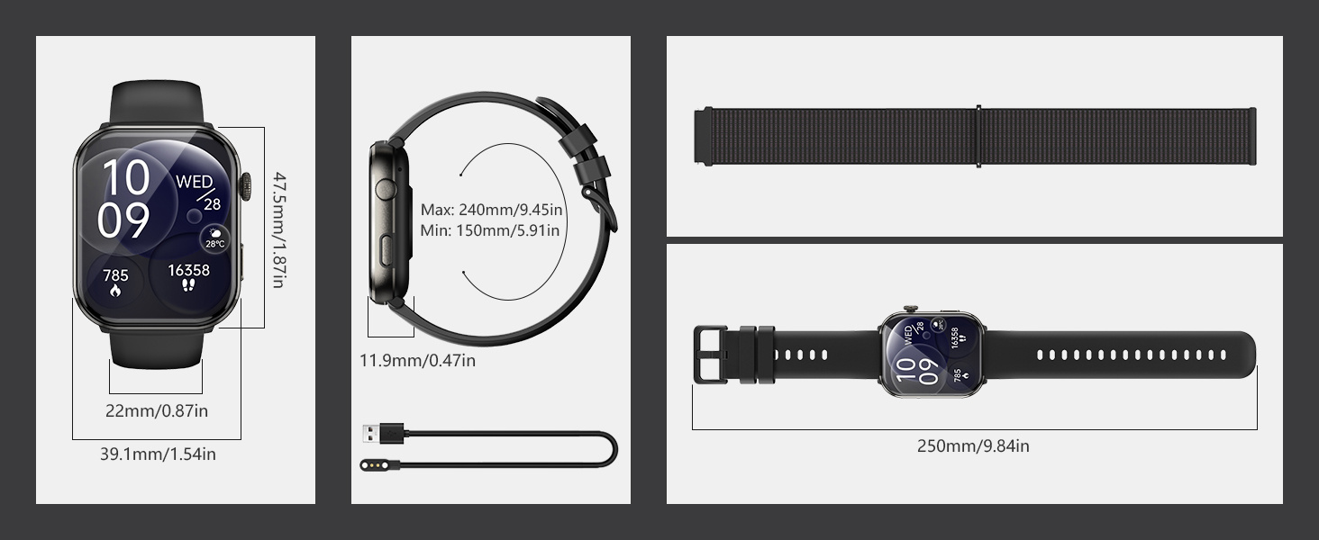 Montre Connectée Unisexe avec Assistant Vocal, Écran AMOLED 1,96 Pouces pour Fitness et Sports Extérieurs. Appels Sans Fil, Podomètre, Lampe LED, 100+ Modes d'Exercice, Batterie Haute Capacité 800mAh, Alertes Multiples Autofonctionnelles, Autonomie de 30 Jours, 2 Bracelets Inclus