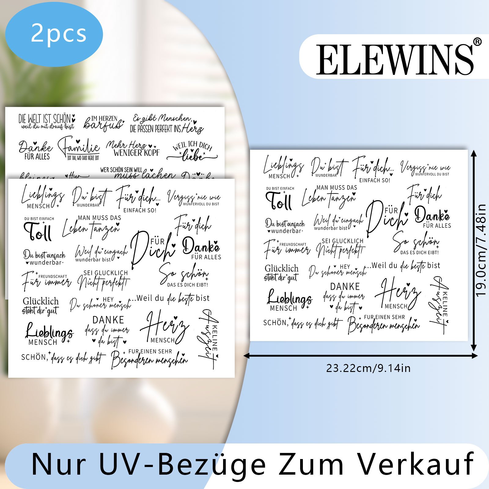 TEMU 2pcs German Best Friend Quotes Themed Uv Dtf Transfer - Candle Tattoos, Self-adhesive For Glasses, Bottles, And Crafts - Perfect For Diy Beach