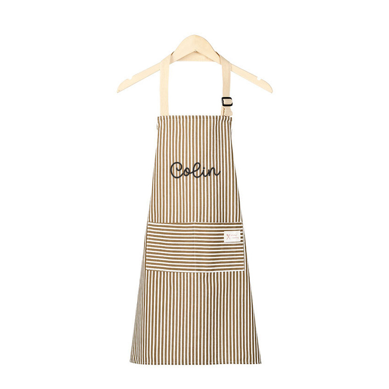 TEMU Delantal de cocina a rayas con personalizado bordado, (Azul/Verde/Caqui/) y fácil de limpiar, múltiples bolsillos, correas ajustables, adecuado