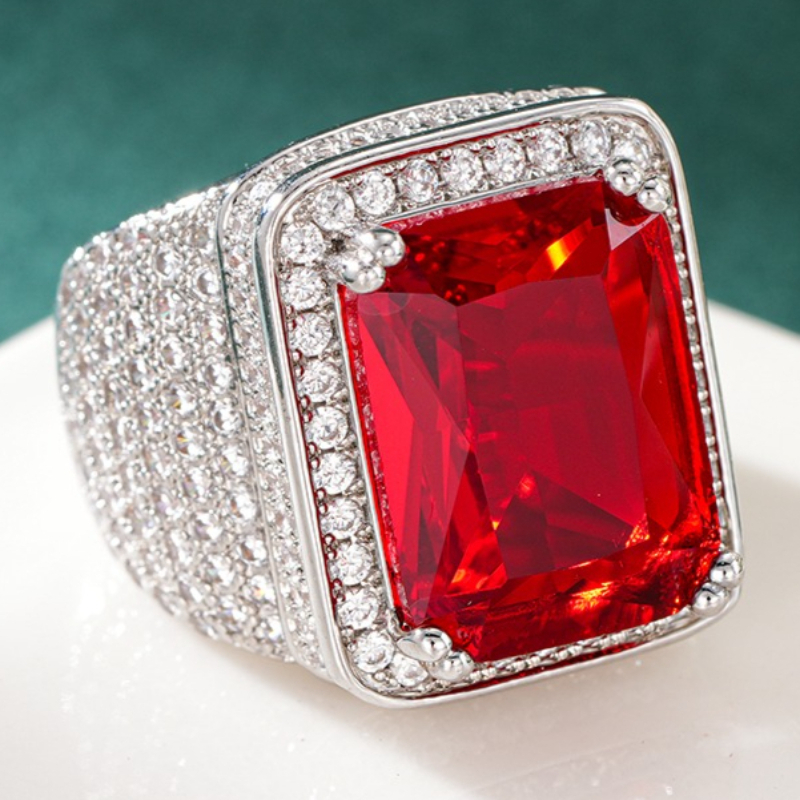 Women's Vintage Luxury Rectangular Red Synthetic Zirconia Statement Ring