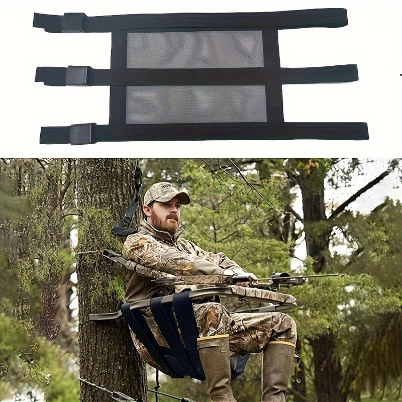 TEMU Universal Tree Stand Replacement Seat With Adjustable Straps - Tactical Climbing Ladder Deer Stand Chair Accessory - Pa Nylon Mesh - Hunting Elevated Fixed Seat Kit (black, Pack Of 1)