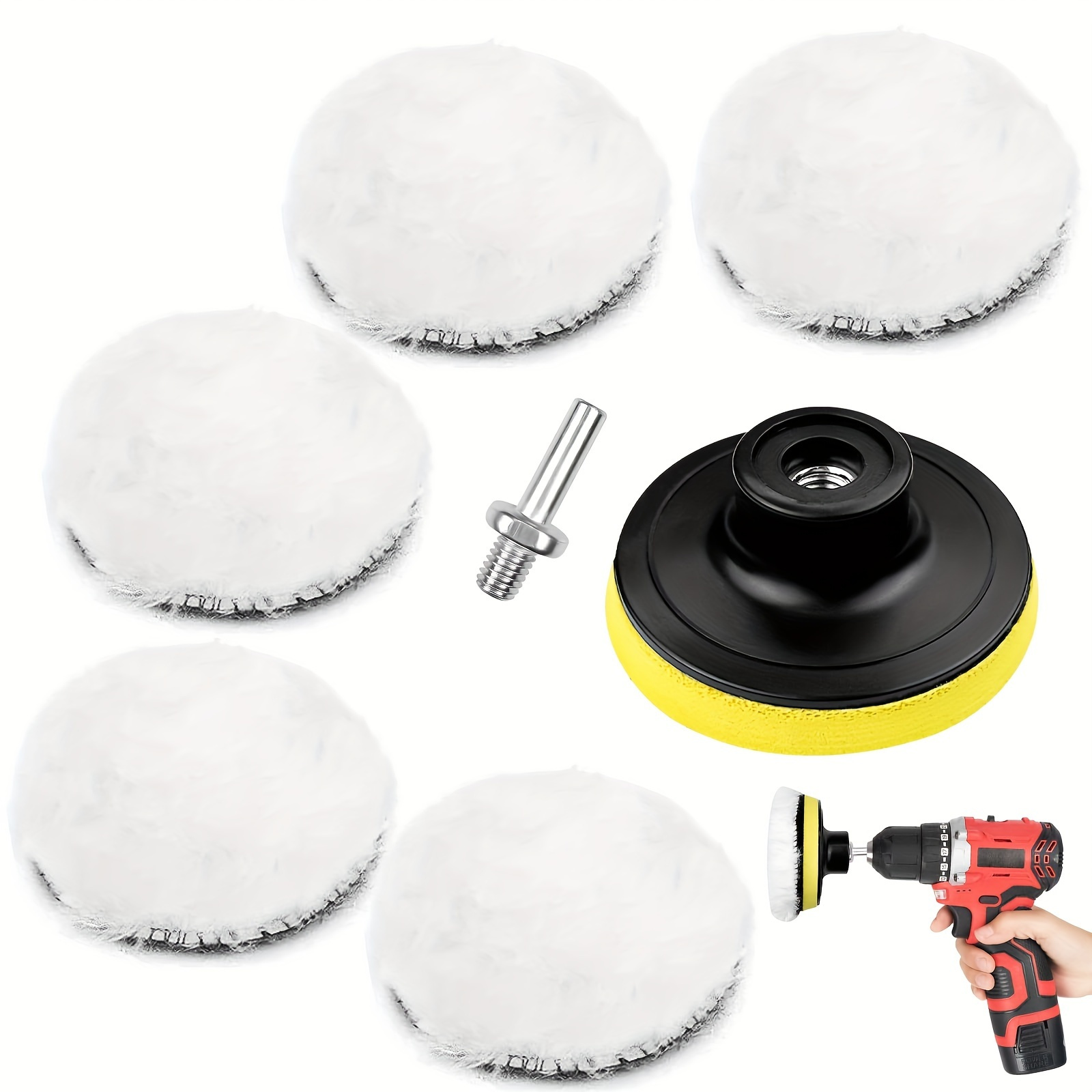 TEMU 7pcs Car Polishing Kit, Pad For Sanding, Polishing & Waxing, With M10 Adapter, Other Textile Materials