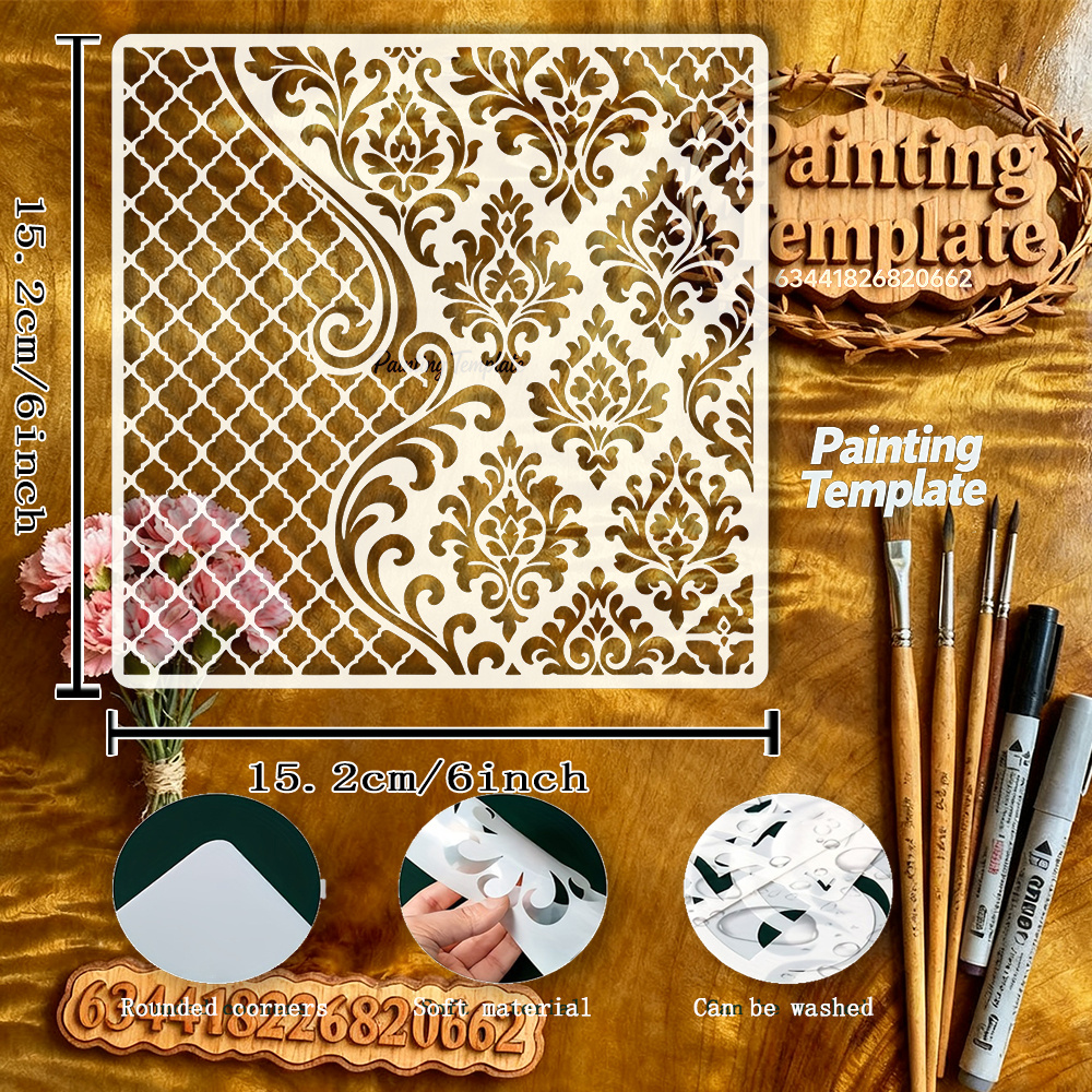 1pc 1pcs European Baroque Mandala Scroll Template With Flower & Vortex Lines - Hollow Painting Stencil Suitable For Diy Crafts, Wall Decor, Fabric, Canvases, Ceramic Tiles - Retro Luxury Design