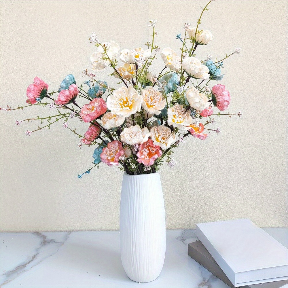 TEMU Set Of 10 Lifelike Artificial Poppy Flowers Featuring Flexible Stems In Bright Colors (pink, Orange, Yellow, Red, Purple). Made From Durable