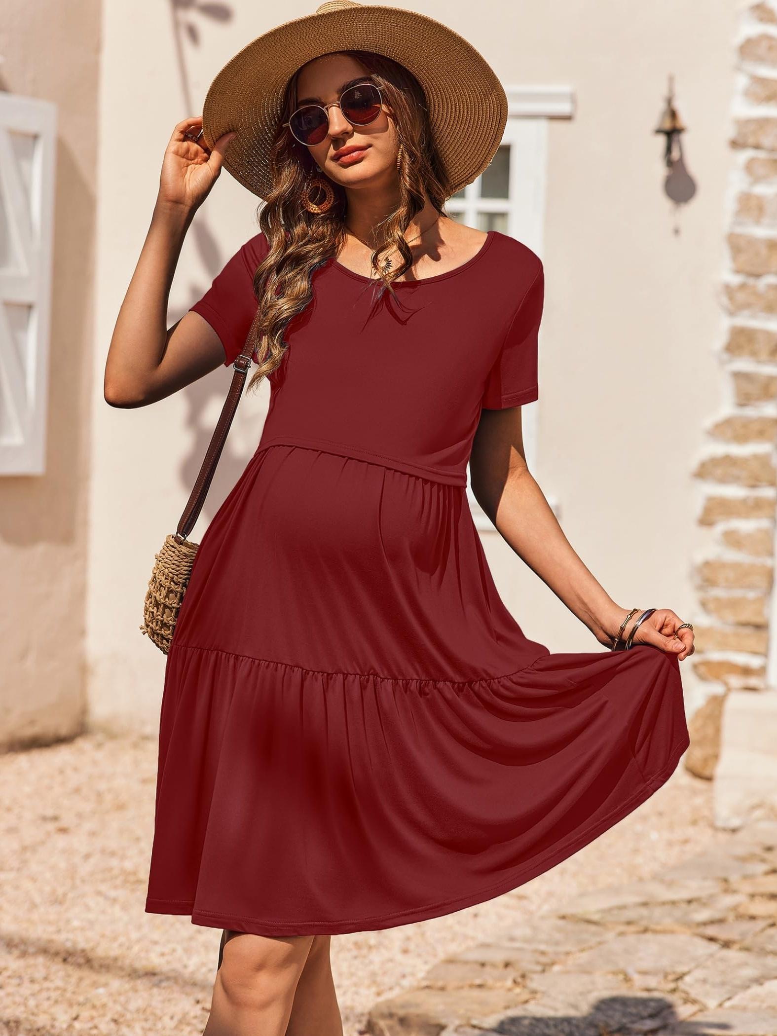 nursing dress summer short sleeve breastfeeding casual knee - Temu