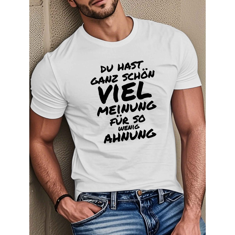 

Stretchy Material| Men's Casual German Quote T-shirt - Funny Short Sleeve, Black Polyester Tee With Humorous Text, Round Neck, Machine Washable For Summer