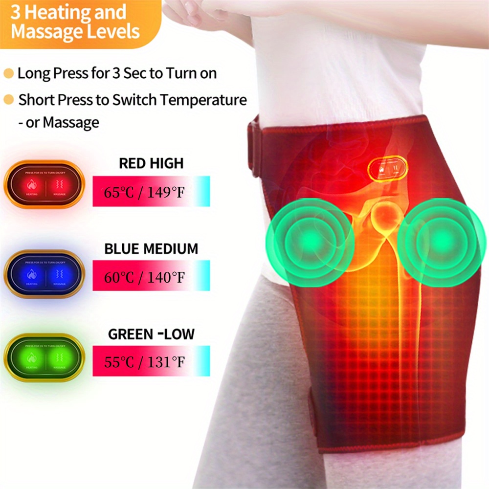 Heated Hip Brace USB Electric Heated Hip Brace with 3 Massager Vibration and Heat Settings Heated Hip Brace for Women Men
