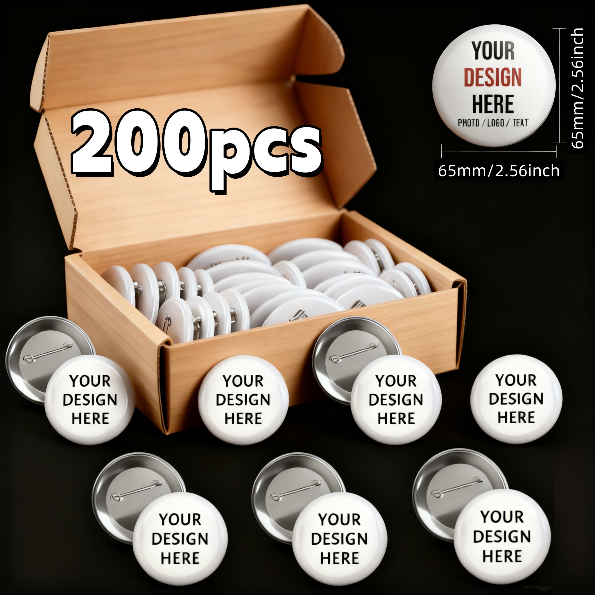 TEMU 200pcs Customizable Metal Pins & Buttons Personalized Design Your Own Badge With Photo Logo Text Events Branding Crafts Durable Sew On Buttons