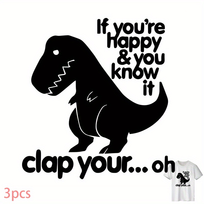 TEMU 3pcs, Diy Heat Transfer Stickers, Cartoon Dinosaur Designs - For T-shirts, Jeans, Sweatshirts, Durable, Made Of Vinyl Material, Iron-on Transfer