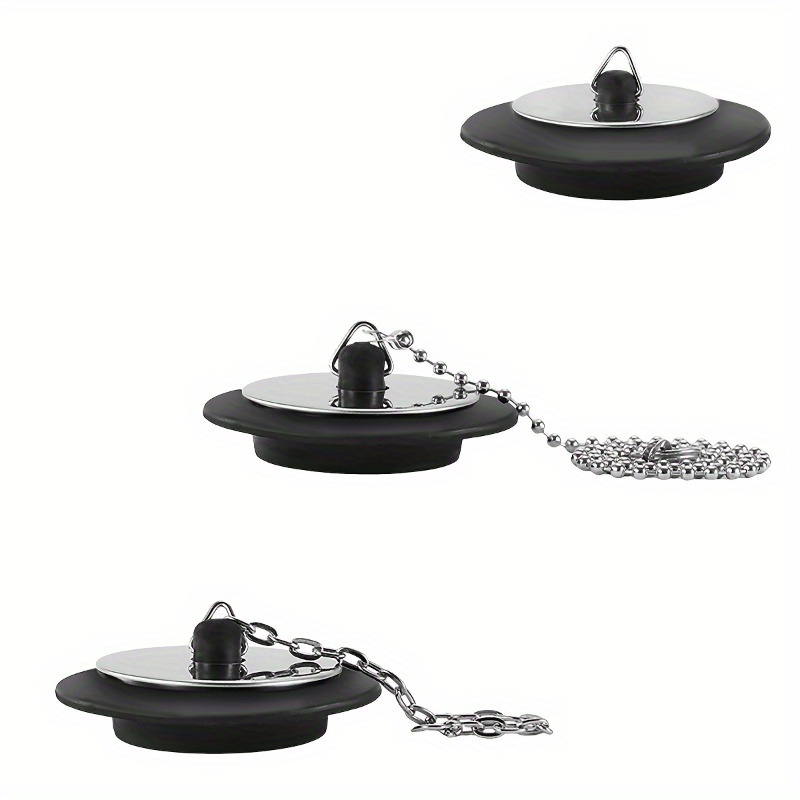 3pcs Universal Rubber Sink Plug With Long Metal Ball Chain And Hanging Loop, Bathroom And Kitchen Drain Cover, Anti-odor Sealing Bathtub Pop-up Drain Stopper, Deformation-resistant Bath Accessory