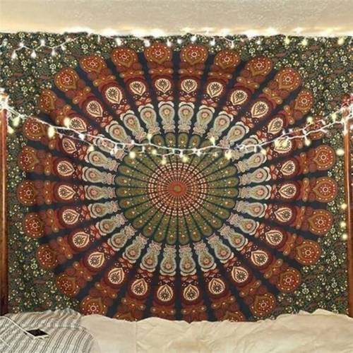 2d flat 1pc 2d flat hd printed mandala tapestry indian hippie bohemian psychedelic peacock mandala wall hanging bed sheet 100 polyester material suitable for dormitories bedroom accent walls sofa living room walls room decor camping picnic