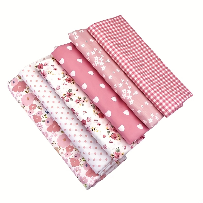 TEMU 6pcs Pink Floral Pre-cut Fabric Bundle Heart Checkered Printed Sewing Decor Curtain Quilt Cushion Pillow Hand Wash