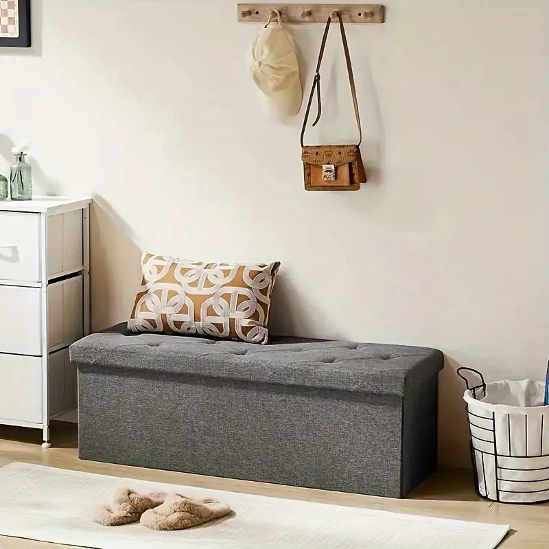 siège supplémentaire pour les réunions de famille, avec rangement en tiroir et design pliable facile à  , structure durable tabouret fiable banc d appoint pivotant pouf rembourré long banquette range-objets inclinable adapté   chambre canapé 2 places meuble   de place solution stockage maison   pieds moderne style élégant revêtement textile construction légère multifonctionnel siège invité 0