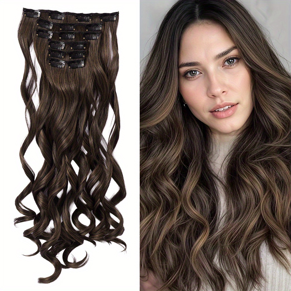removable hair topper hair topper for women hair extensions clip in 6pcs 7pcs brown hair extension long wavy   clip in hair extension hair pieces for women blonde hair topper wig tools details 2